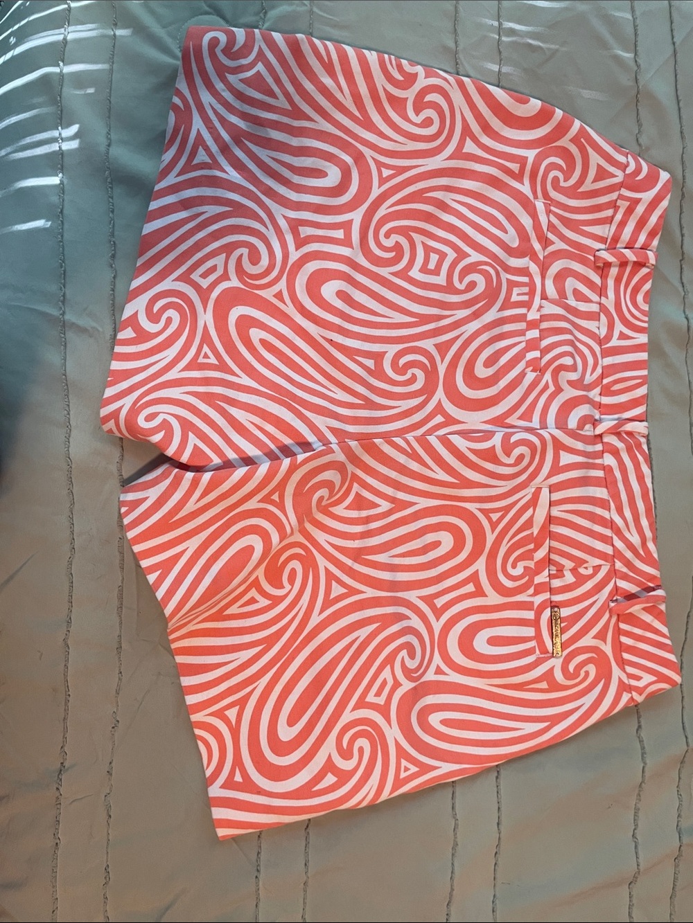 Michael Kors Coral and White Swirl Print Bermuda Shorts - Picture 4 of 5